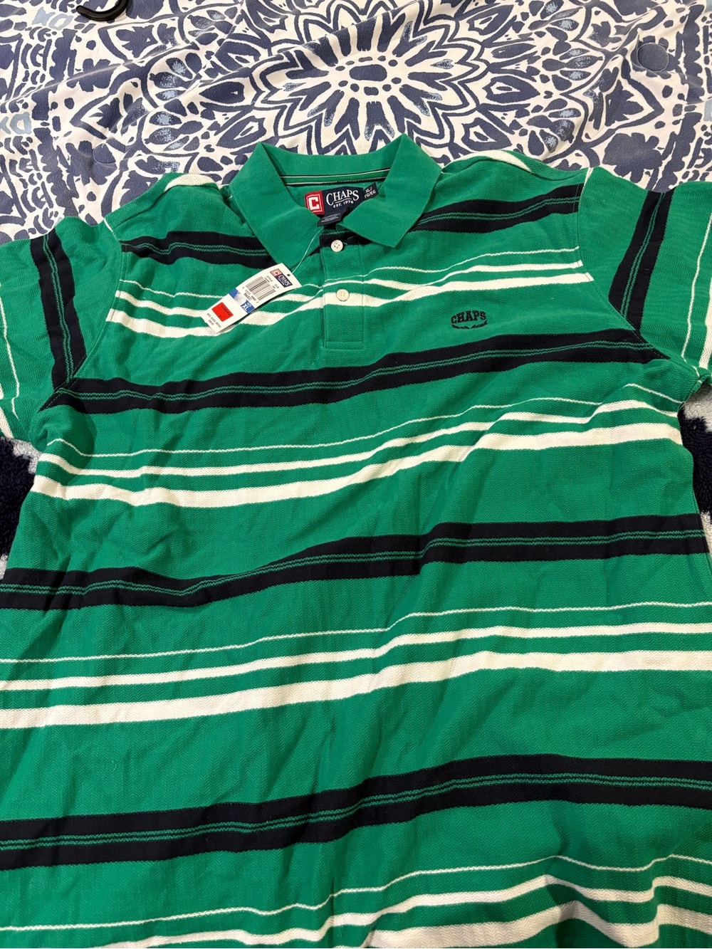 Chaps Green Polo with Black and White Stripes
